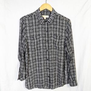 Michael Kors Semi-sheer Tab Long Sleeve Studded Collar Button Down Top‎ Career L
